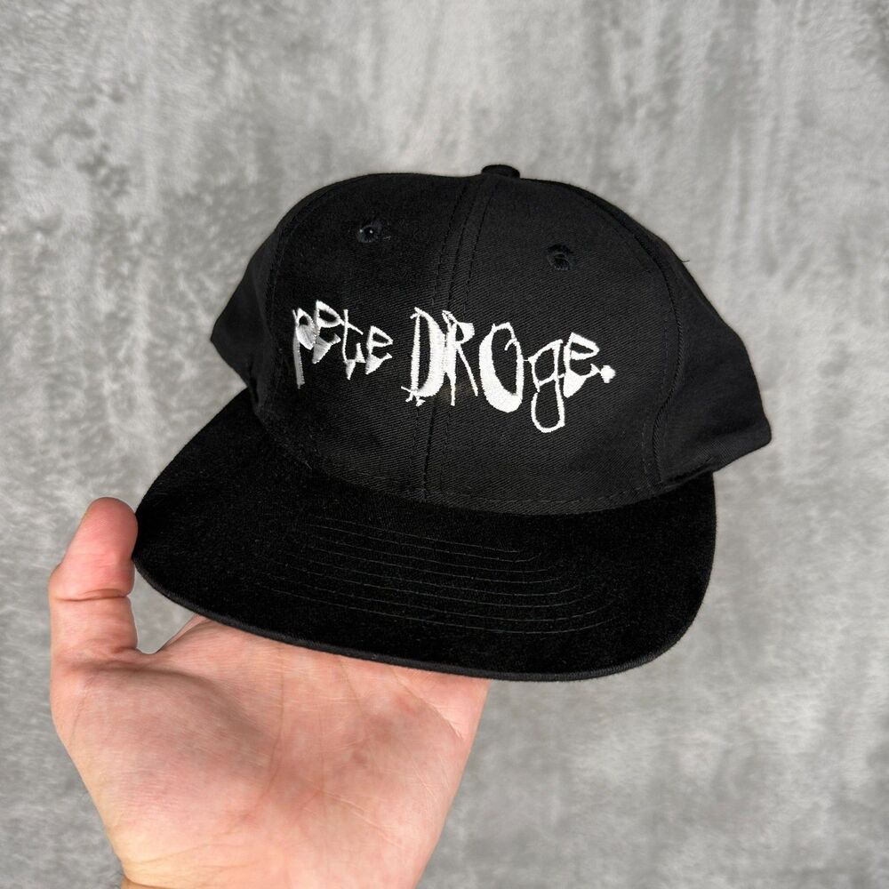 Vtg 90s Pete Droge Hat Snapback Cotton Black White Embroidered Alternative Folk